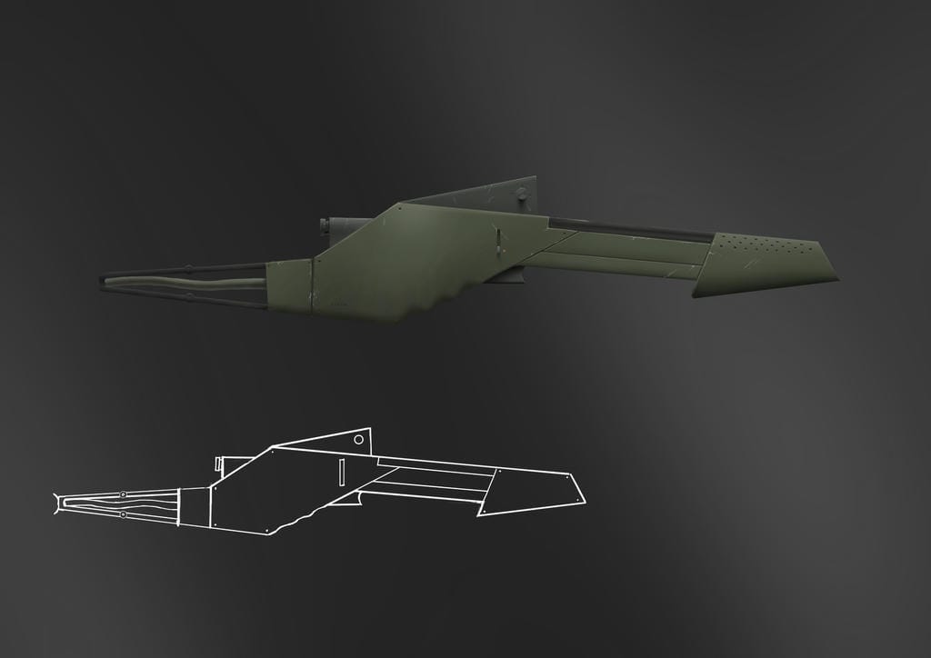 A digitally painted render of a futuristic weapon design